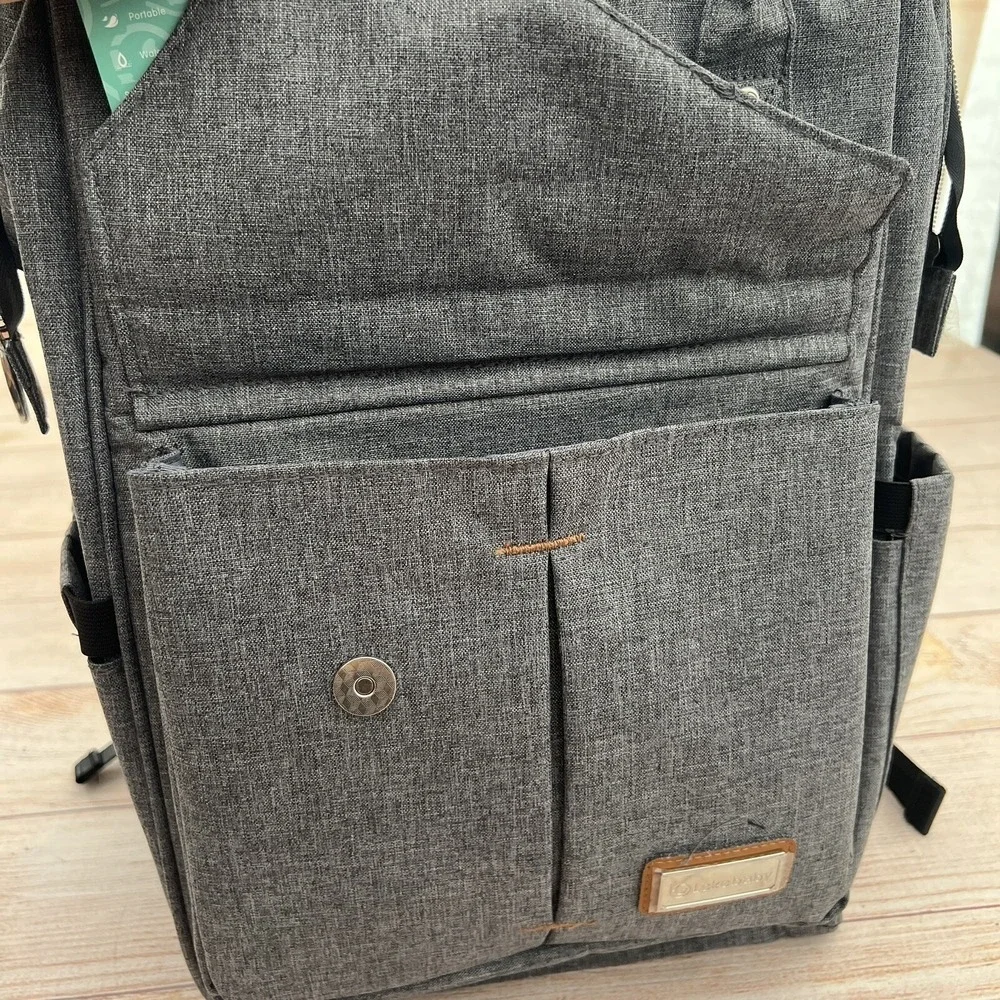 Lekebaby NWT Gray Arrow Pattern Diaper Bag Backpack Wide Open Travel Large